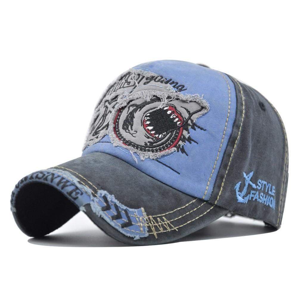 Vintage 3d Embroidered Shark Baseball Cap Cotton Material Adjustable Size For Men And Women