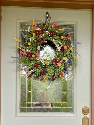 45CM Wildflower Wreath for Front Door Decorations, Versatile Decor Farmhouse Colorful Cottage Wreath, Spring Floral Wreath Decorated
