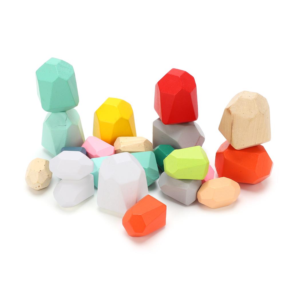 Kids Wooden Stacking Stones Colored Stone Blocks Educational Preschool Learning Toys22 Pcs