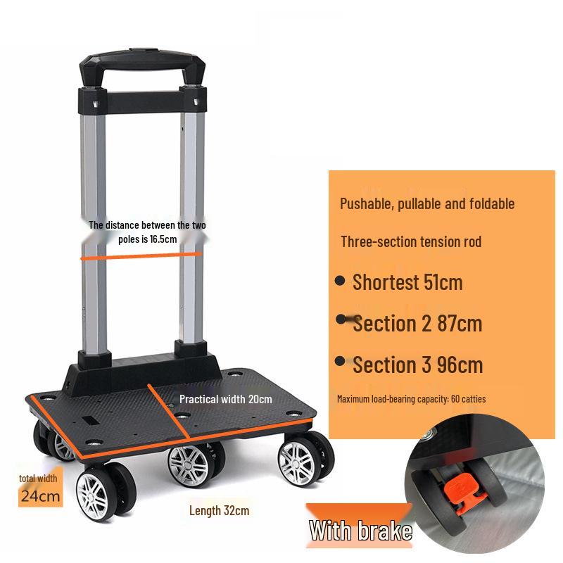 Aluminum Alloy Foldable Student Backpack Trolley with Universal Wheels
