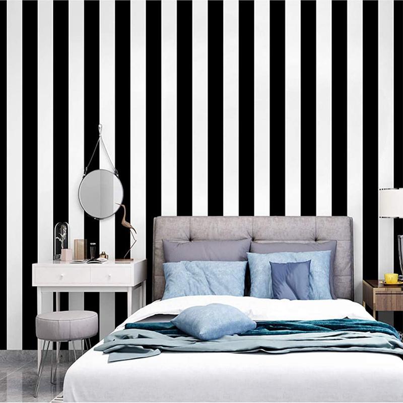 Modern Black White Stripes Self-Adhesive Wallpapers for Decor Livingroom Bedroom Furniture Cabinets Vinyl Sticker Contact Paper