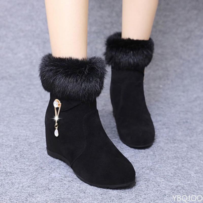 Women's Winter Thick Cotton Boots with Increased Height Warmth Simplicity Comfort Anti Slip Wear-resistant Women's Short Boots