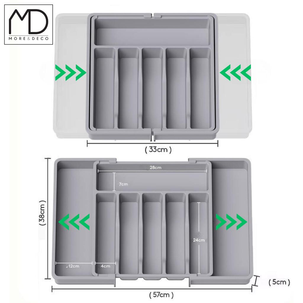 Kitchen Drawer Organizer for Cutlery, Extendable Kitchen Insert, Gray