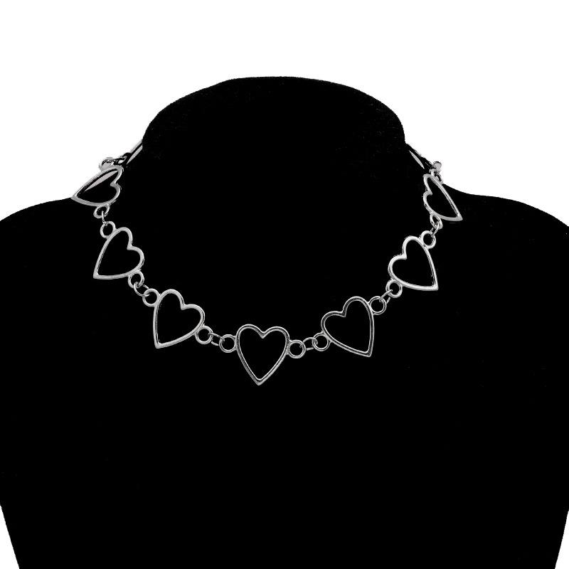 Indie Goth Metal Hollow Connection Heart Neck Chains Choker Necklaces for Women Egirl Cosplay Aesthetic Accessories Jewelry