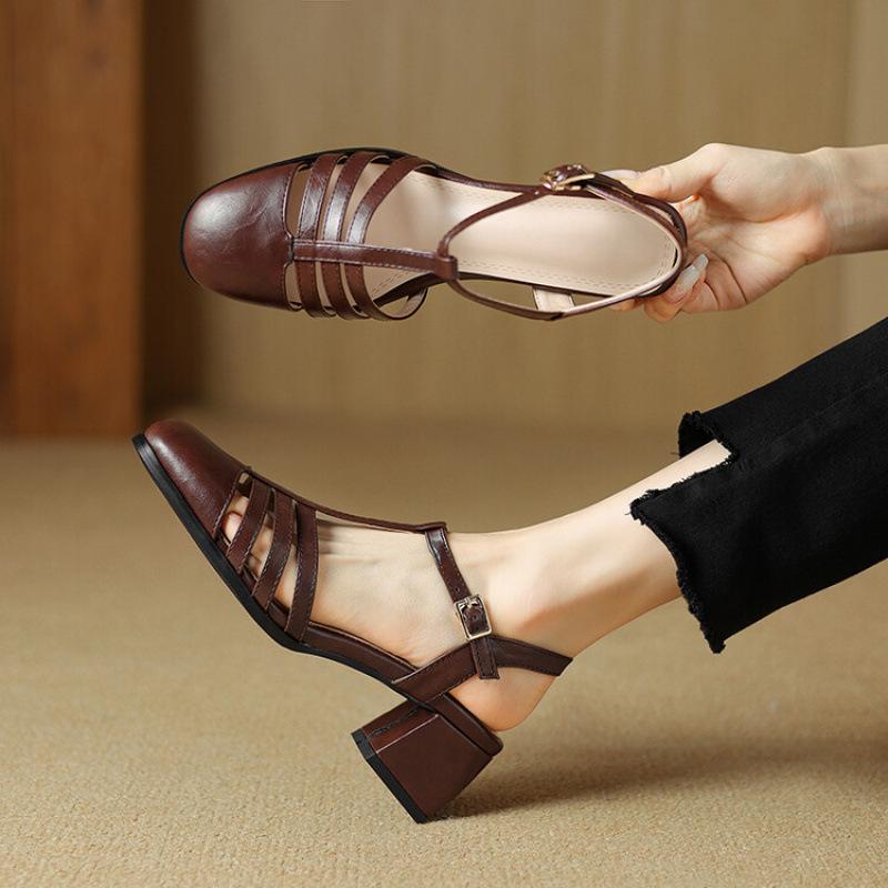 New Women's Bag Head Rear Empty Sandals Casual Large Size Shoes Soft Sole Women's High-heeled Sandals Round Head Summer Women's Shoes