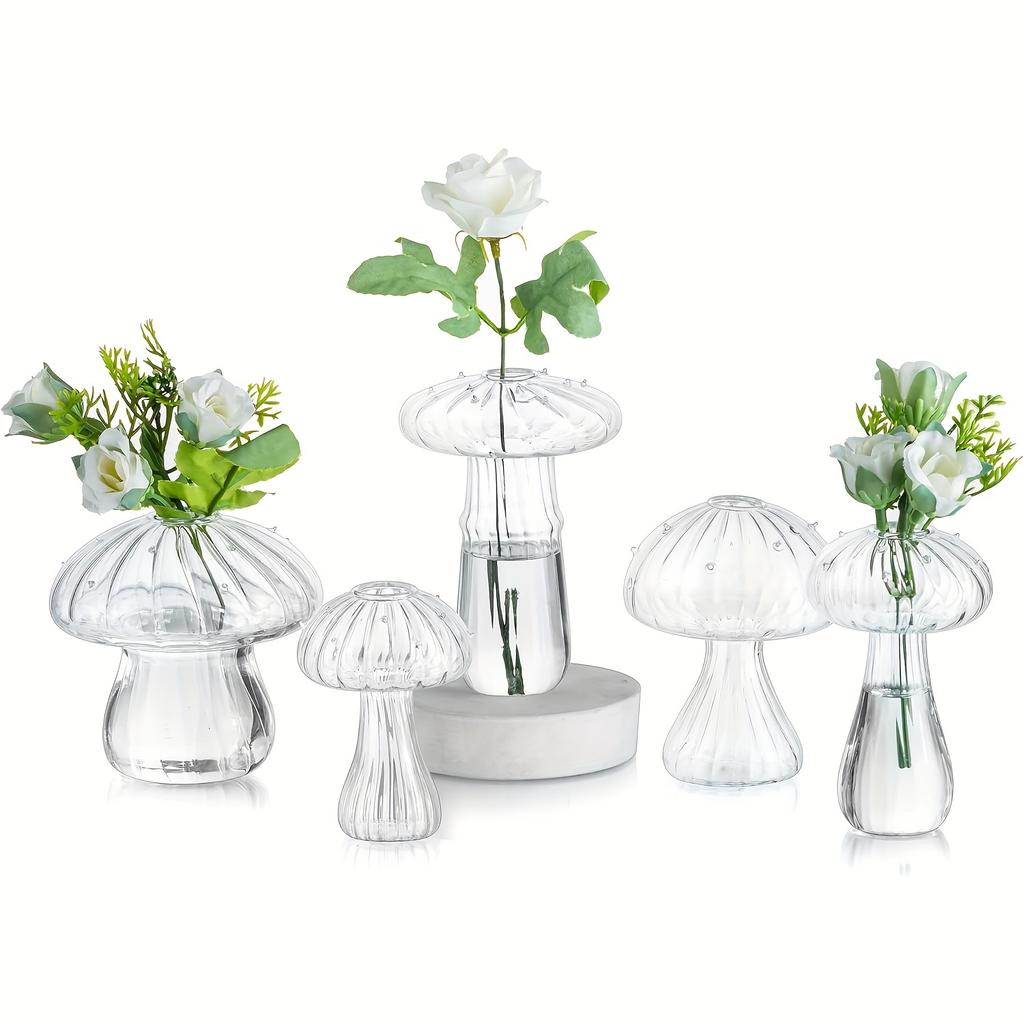 Glass Mushroom Vase Flower,5 Colorful Small Bud Vase Unique, Mushroom Propagation Hydroponic Vase, Funky Farmhouse Decor, Home Room, Kit