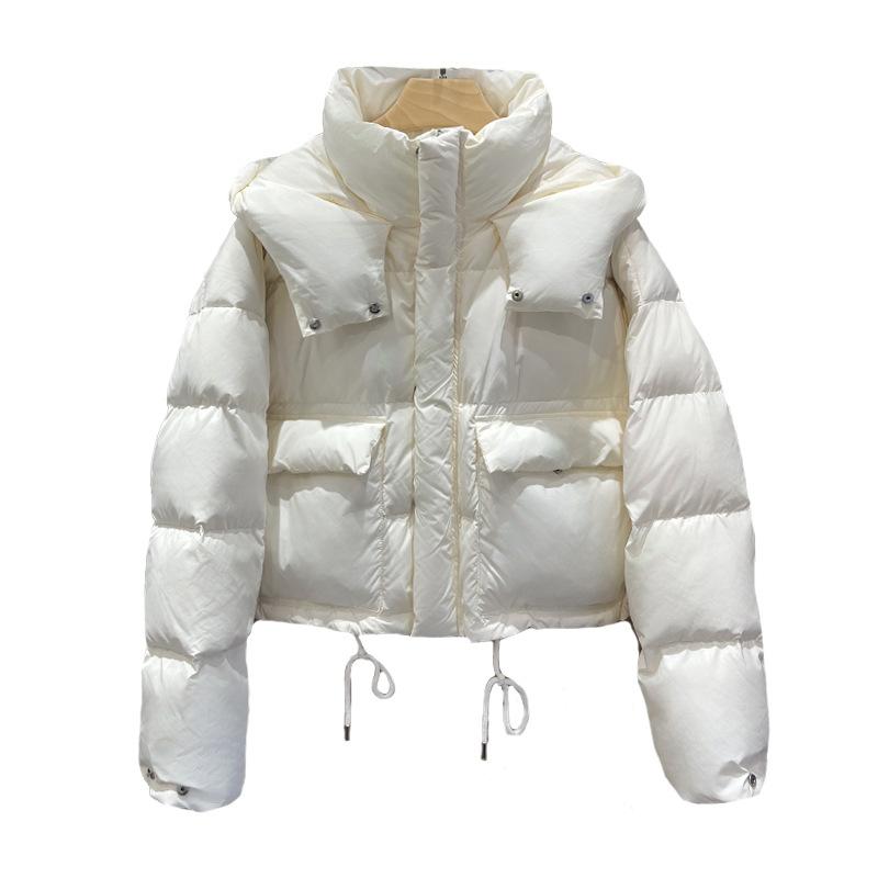 Small Sweet Down Jacket Women's Short 2024 Winter Fashion Hooded Big Pocket Warm Thickened Bread Clothing Trend
