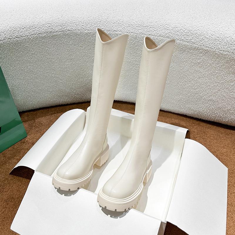 Long boots women's new winter thick-soled knight boots women's thick heel temperament is thin and tall white high boots