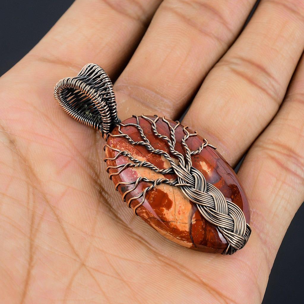 Tree Of Life Red Snake Skin Pendant Gemstone Handmade Jewelry, 999 Copper Wire Wrapped Pendant, Gift For Wife Jewelry