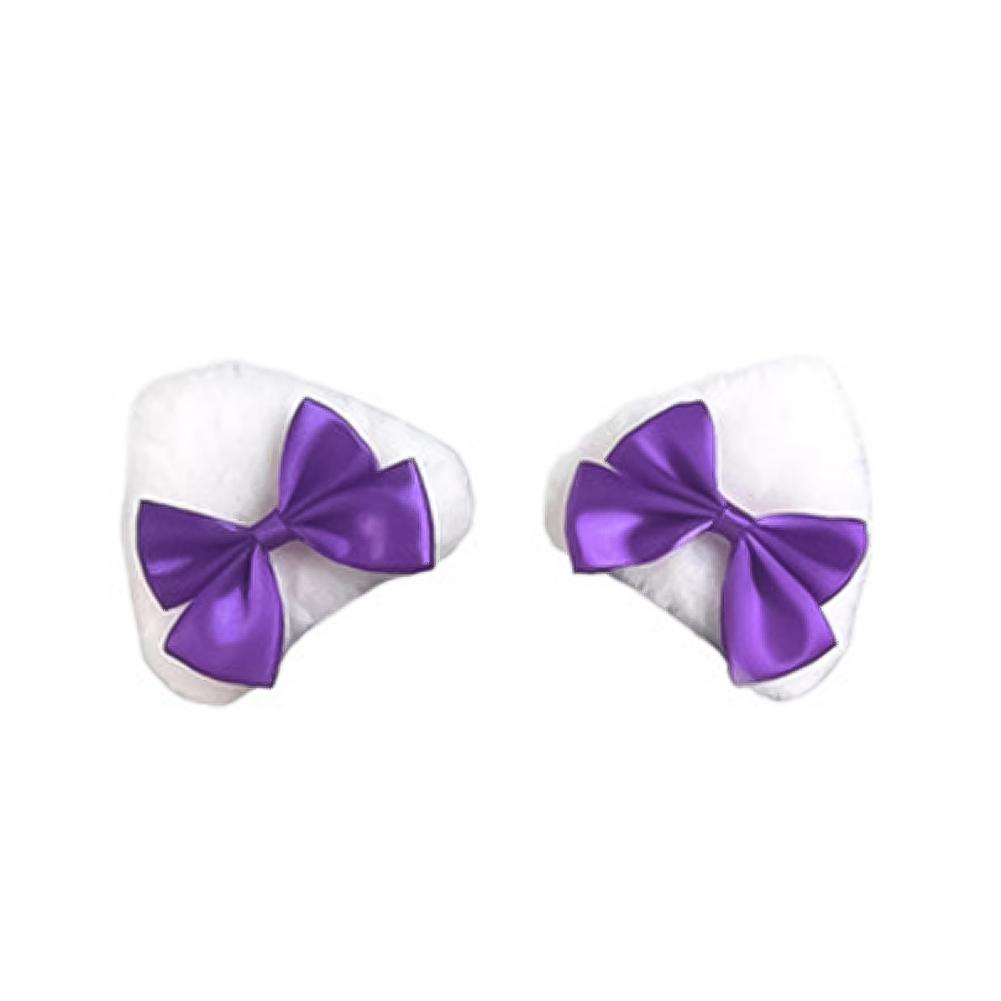 

2 шт., автомобильный мягкий плюшевый мотоциклетный шлем, украшение в виде маленьких кошачьих ушей с бантом для электрического велосипеда, мотокросса, полнолицевой внедорожный шлем, наклейка фиолетовый/белый