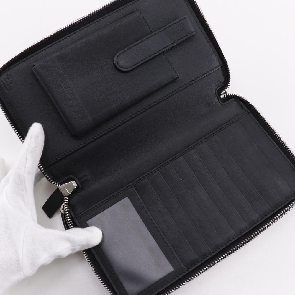 Gucci Travel Document Case Purse 449246 Micro Outlet Black Sima Leather Mens Used