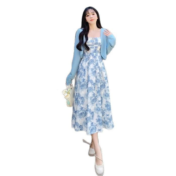 Retro Floral Sleeveless Beach Dress - Slim Fit, Versatile Vacation Style