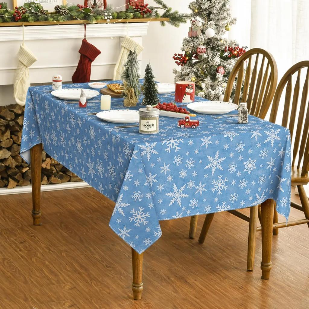 Christmas Blue Snowflake Rectangle Tablecloth Holiday Party Decor Winter Xmas Waterproof Tablecloth Christmas Decorations 2025