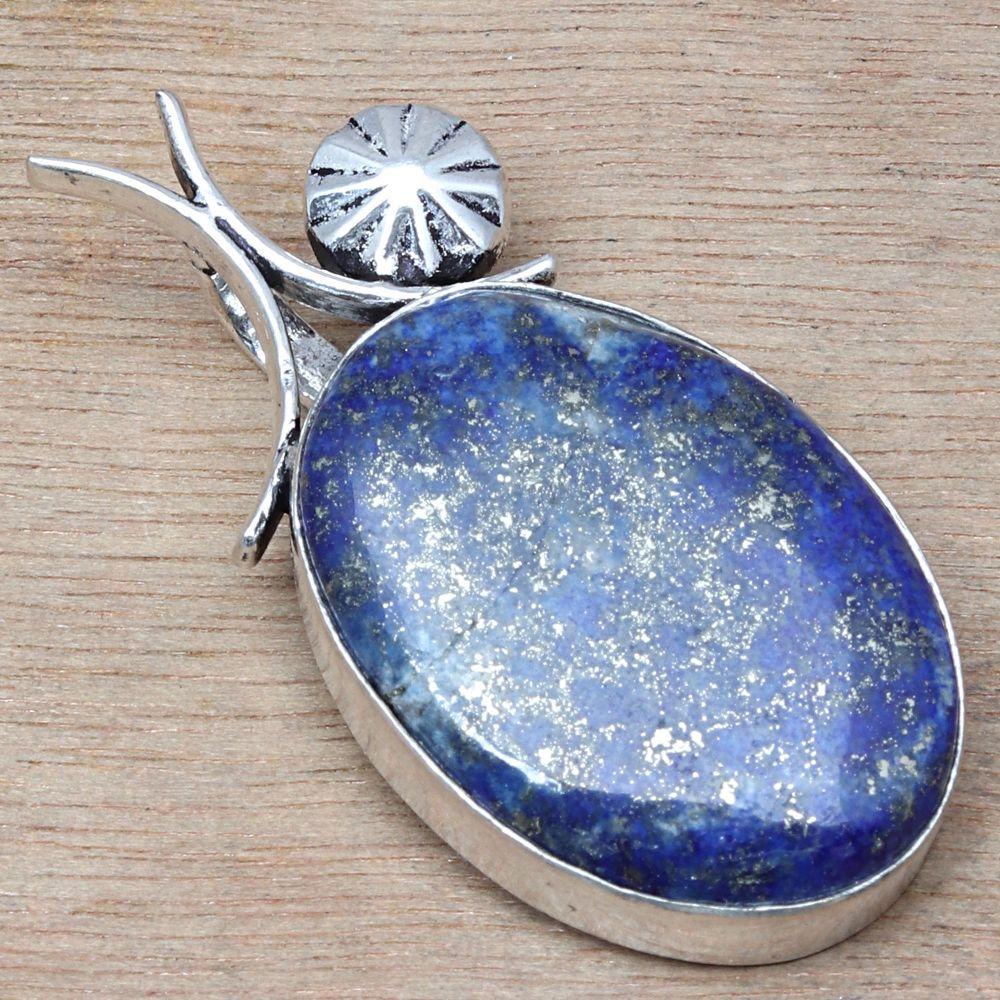 Necklace Lapis Lazuli Gemstone Handmade Silver Jewelry 1.75"