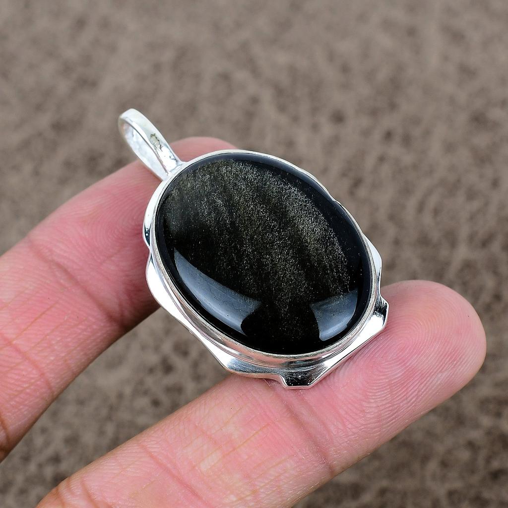 Silversheen Obsidian Gemstone 925 Sterling Silver Jewelry Pendant 1.85" KKG-355