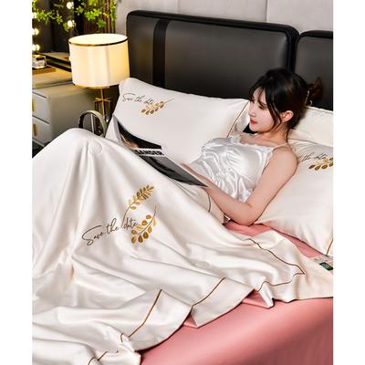 Summer Cooling By Four-piece Set Washed Silk Summer By Wide Edge Embroidered Ice Silk Air Conditioning Quilt