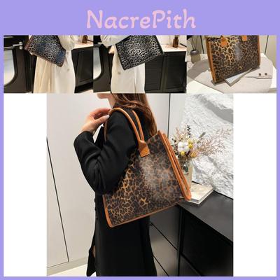 Bolsa Tote Grande Estilosa Com Estampa de Leopardo da Moda Ideal Para Uso Diário Casual em Preto e Marrom