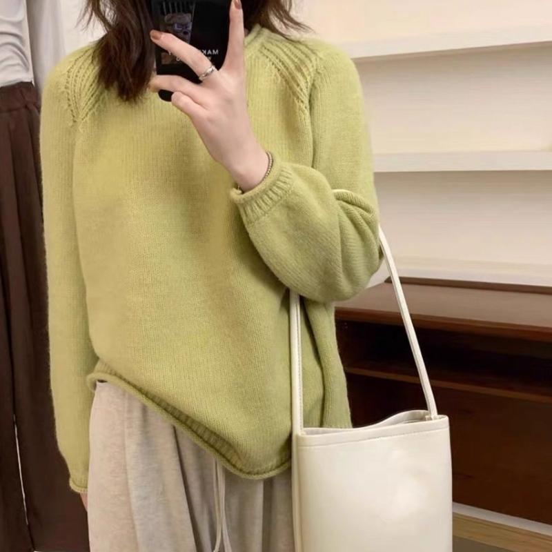 Autumn Women's Rolled-Cuff Solid-Color Korean-Style Minimalist Pullover Sweater Loose Lazy Style Retro Knit Top