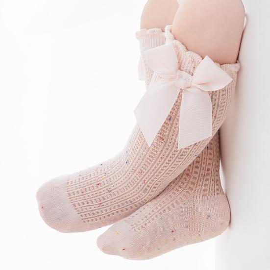 1 Pair Baby Cotton Mesh Bow Thin Summer Socks with Butterfly Crew Socks Breathable Seamless Knee-High