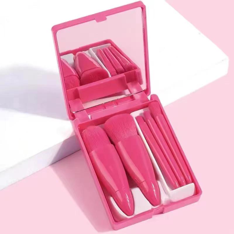 5-Piece Portable Makeup Brush Set: Eyeshadow, Blush, Lip, Mirror Box