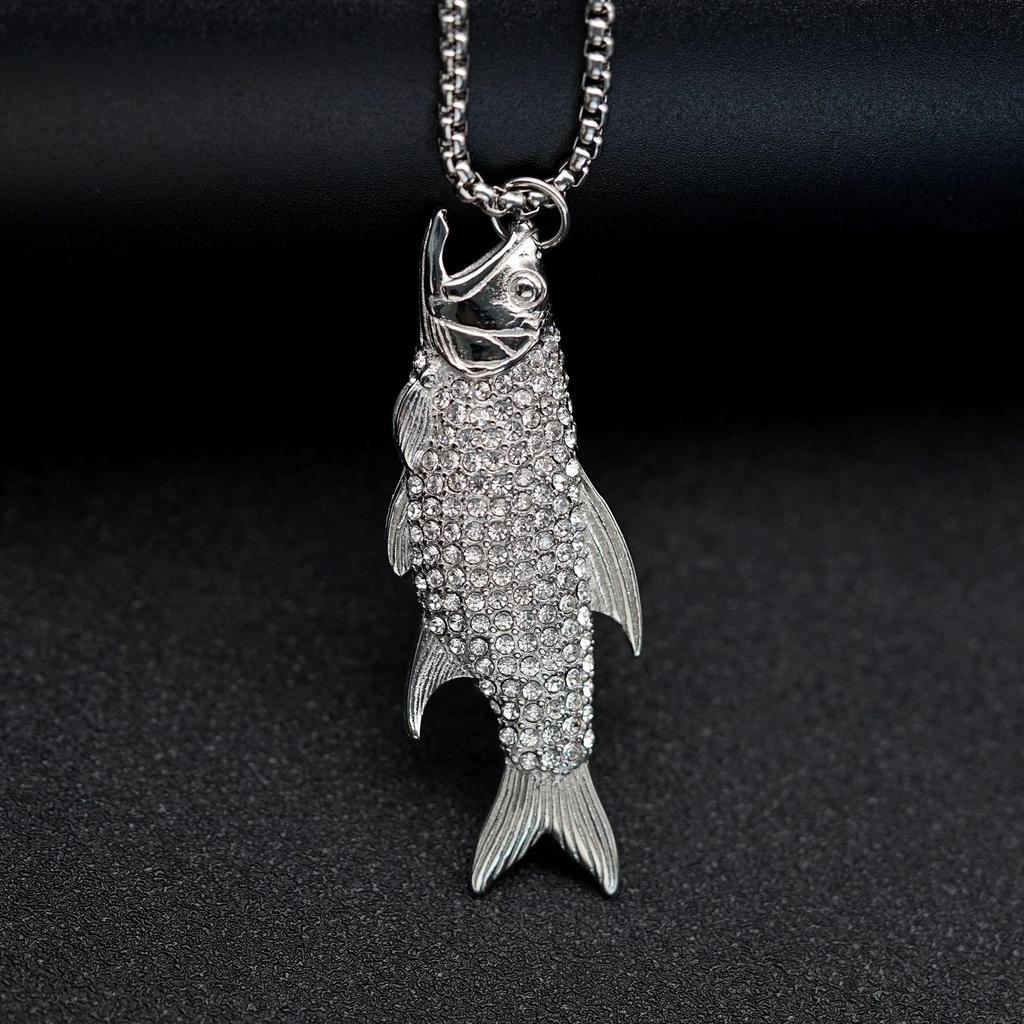 Hip Hop Fish Shape Pendant Trendy Fashion Fishing Sports Necklace