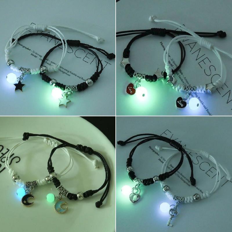 Glow in the Dark Ster Vlinder Koppels Armband Voor Geliefde Ster Hart Hanger Verstelbare Armband Vriendschap Liefde Sieraden Cadeau