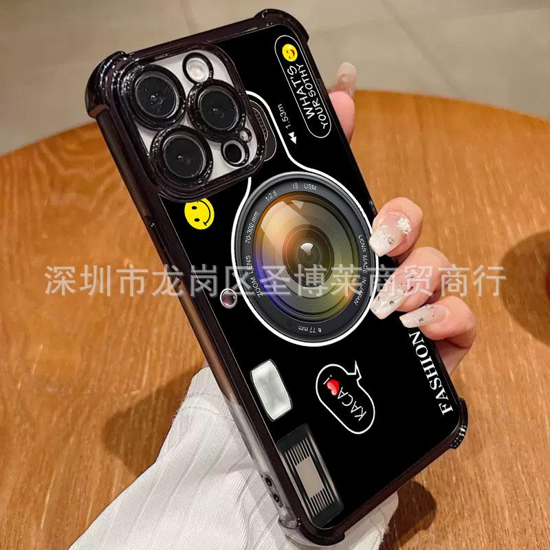 Retro Camera for iPhone17 Mobile Phone Case, Four Corners Anti-drop Airbag 16promax Lens Film 15 Protective Case