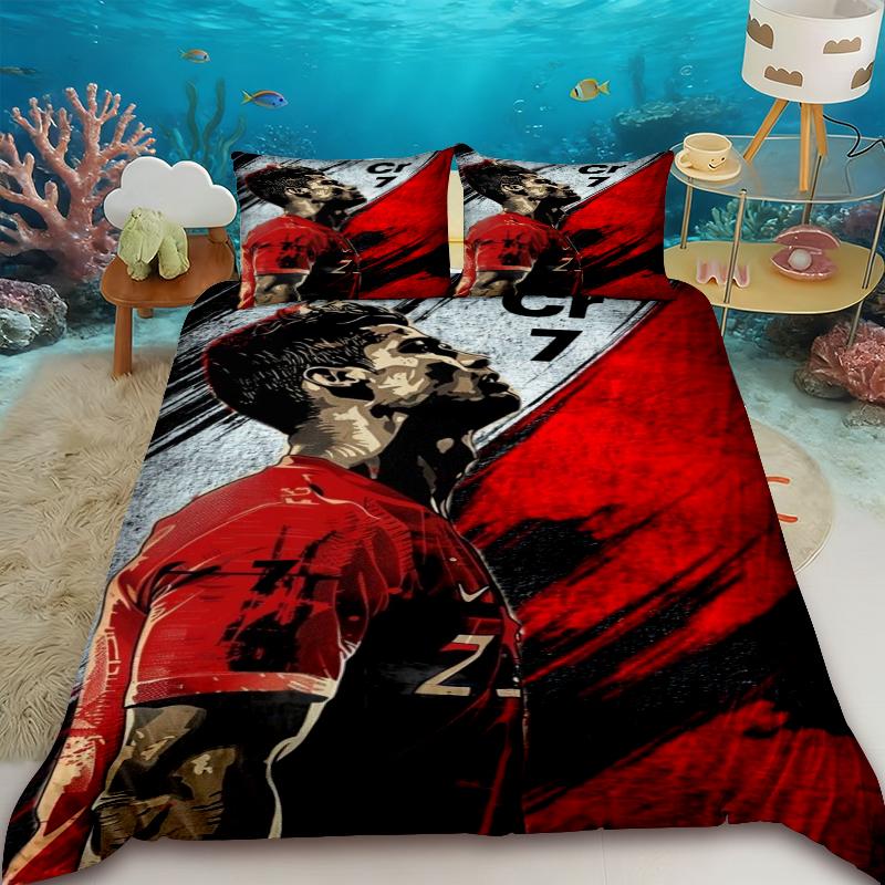 Duvet Cover Set Ronaldo Idol Football Star 3D Printed Quilt Cover for Teens Kids Boys Girls Soft Bed Cover with Zipper