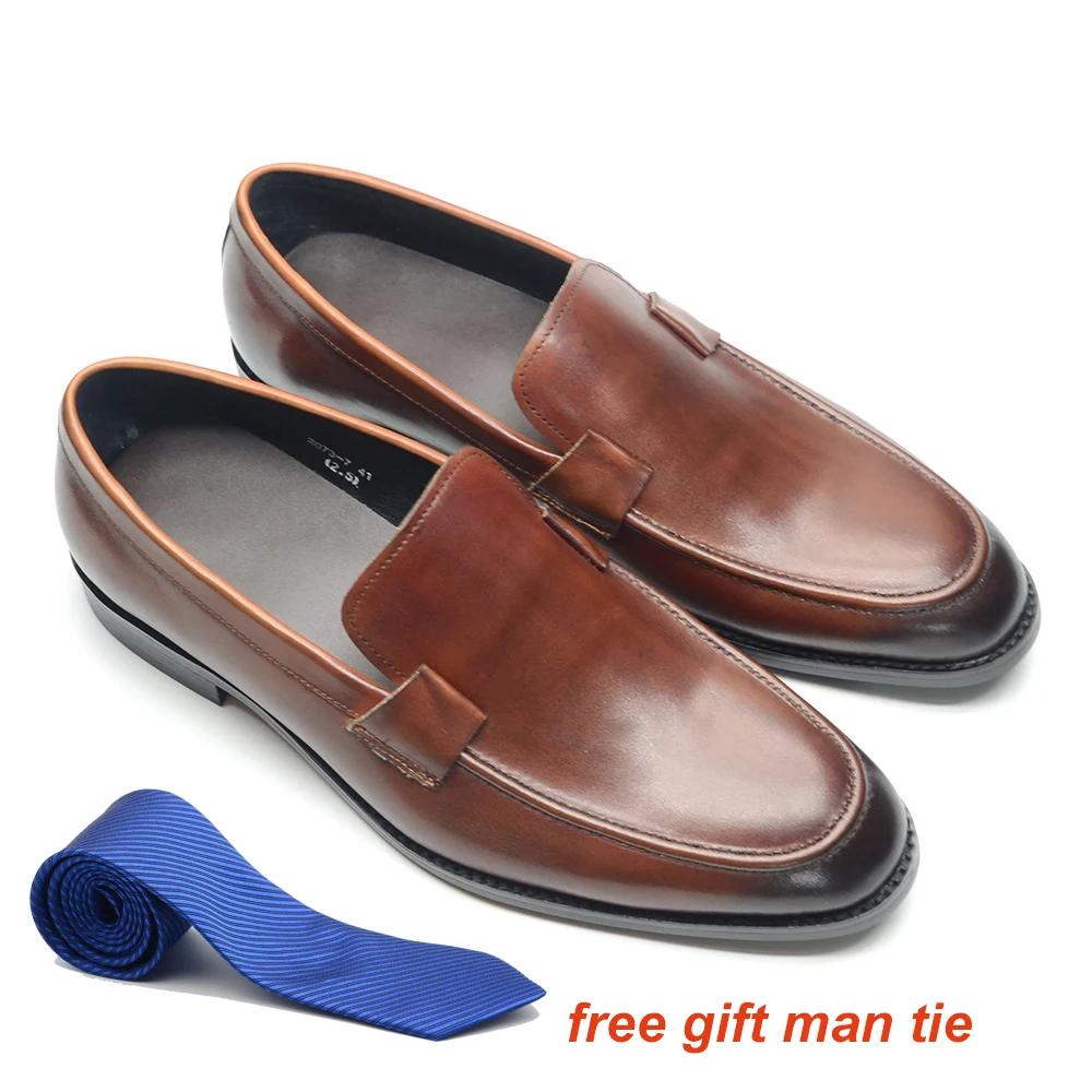 

Luxury Mens Dress Loafers Genuine Leather Slip-On Brown Black Casual Business Shoes Man Wedding Party Office Fashion Shoes 46