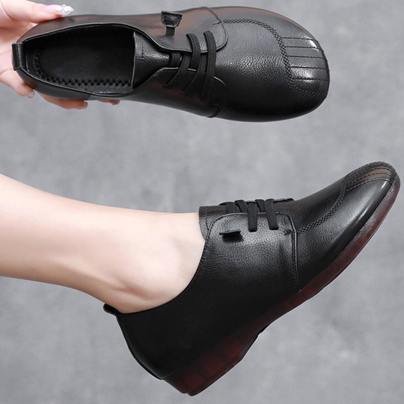 beef tendon sole leather shoes spring and autumn flat sole comfortable leather shoes women non-slip casual single shoes women