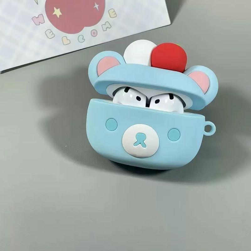 Airpods Case Designed For Airpods 1/2/3/4/Pro/Pro2 Anime Rilakkuma Adorable Cherry Bear Periphery Fashionable Playthings Drop Resistant Silicone Gifts