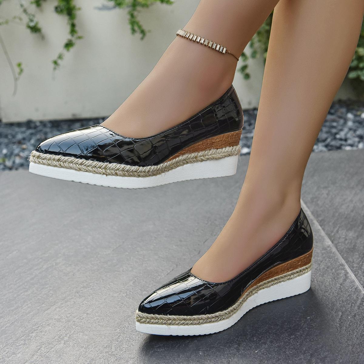 

Женская обувь Модная Остроносая Кожаная Обувь-Лодочки с Мелким Вырезом на Толстой Подошве Повседневные Лоферы Женские Клиновидные Туфли на Платформе Zapatos Mujer 37 чёрный