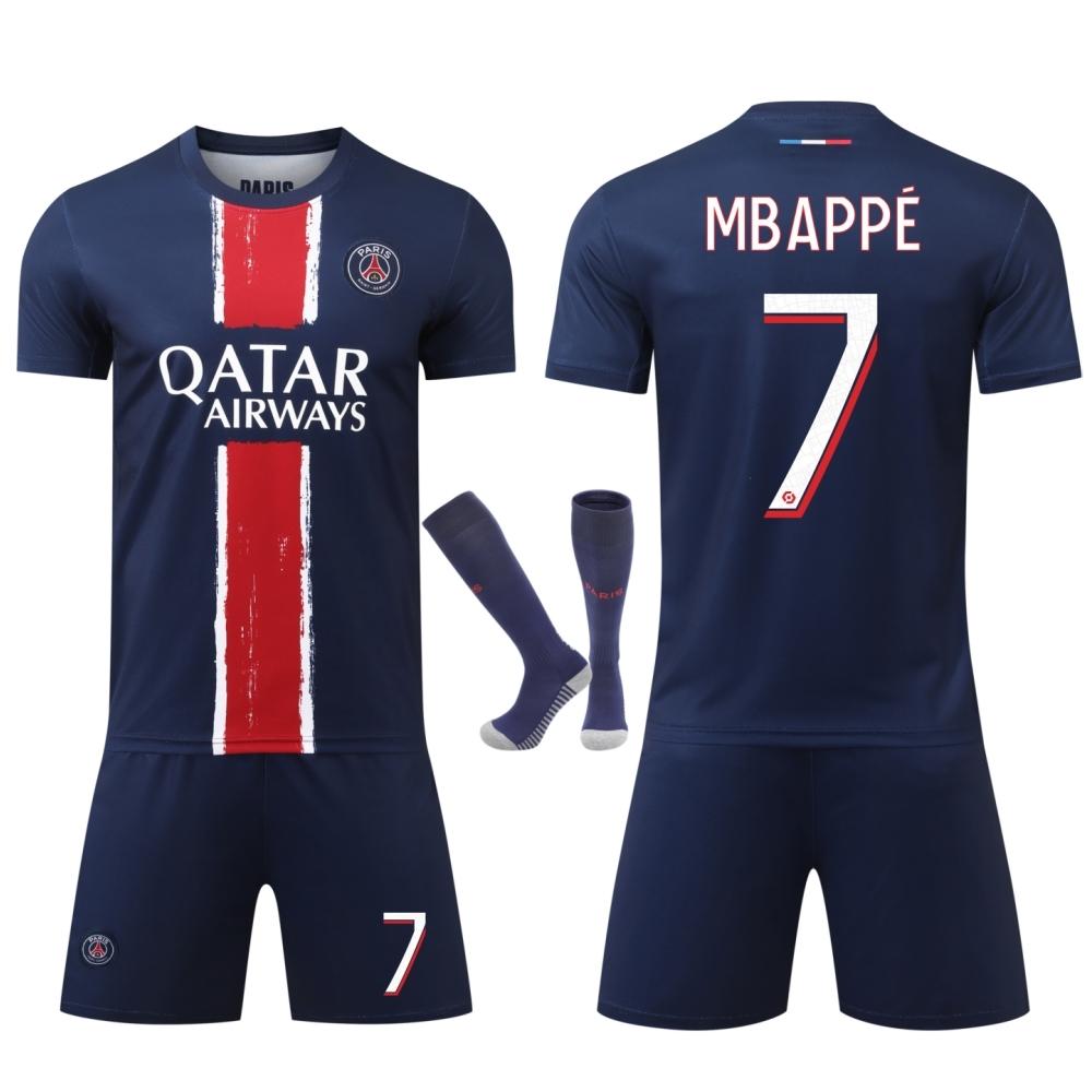 Paris Mbappe Kids Sport Equipment Blue Youth Soccer Training Gear Breathable Quick-Dry Sportswear Set