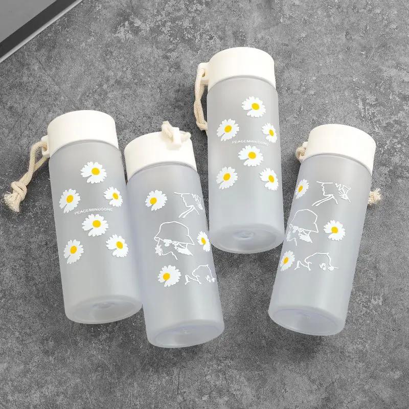 500ml Plastic Daisy Water Bottle with Portable Rope Travel Water Cup Juicing Bottles Tea Cup Female Student Creative Handy Cup