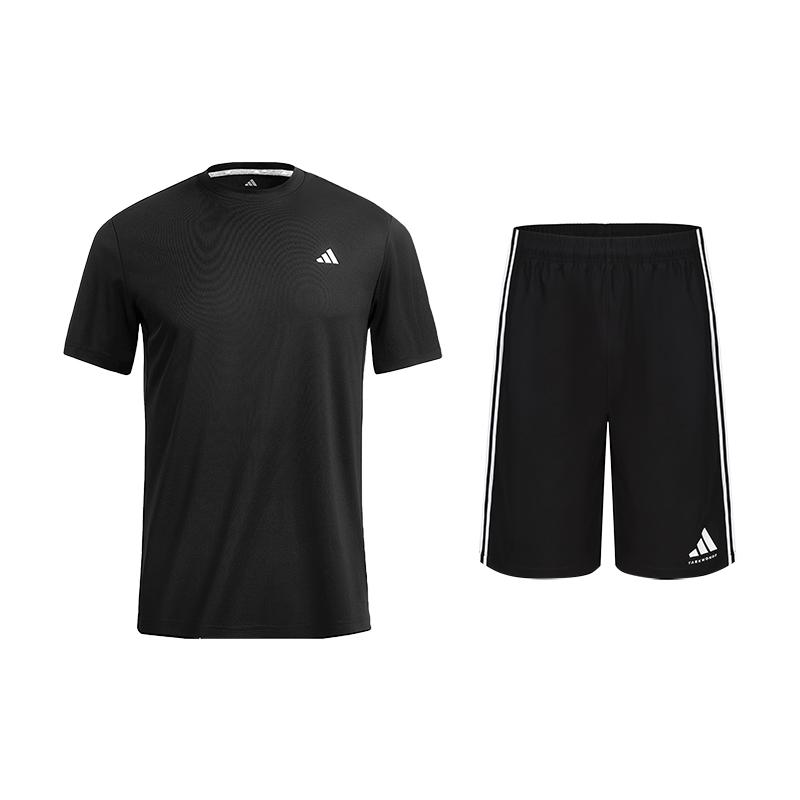 

Adidas Quick-Drying Breathable Solid Color Short Sleeve Versatile Shorts Casual Sports Suit Men Set KC3741+S21ATMSH2T-BW XL