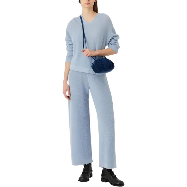 Emporio Armani Solid Color V-Neck Long Sleeve Sweater Women sweater Blue 6L2MXD-2M58Z-0713