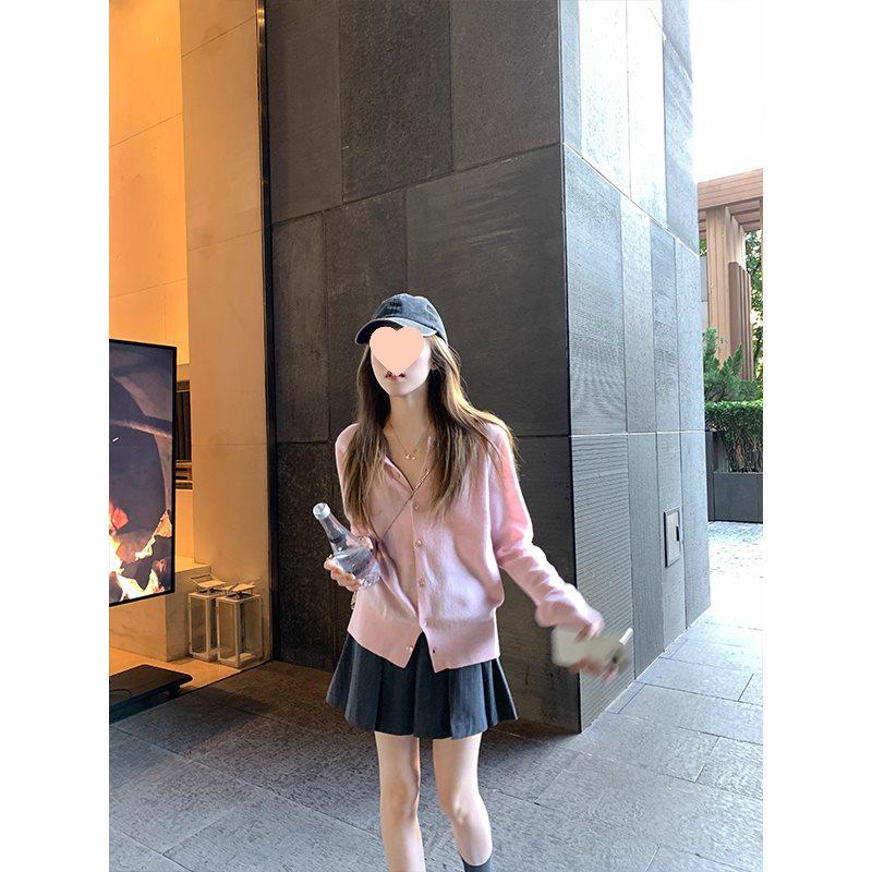 Dámský červený pletený kardigan s dlouhým rukávem Ancola - korejský styl, volný střih pro raný podzim