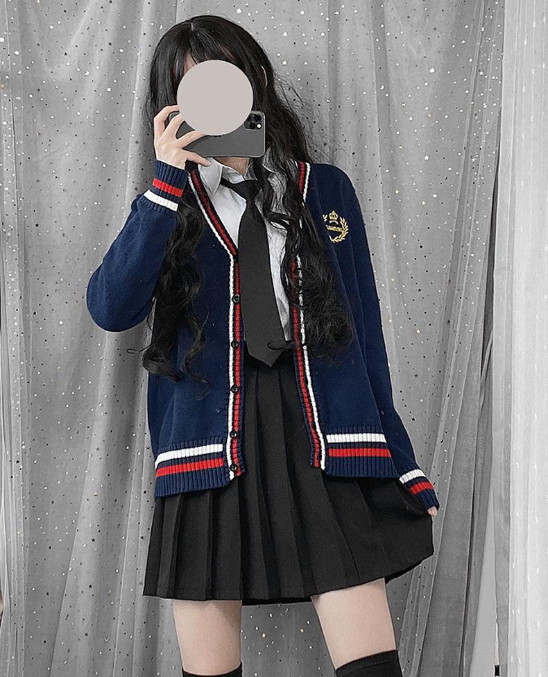 Women's Thickened JK Cardigan Sweater - Autumn/Winter Japanese College Style Embroidered Long Sleeve Knitwear