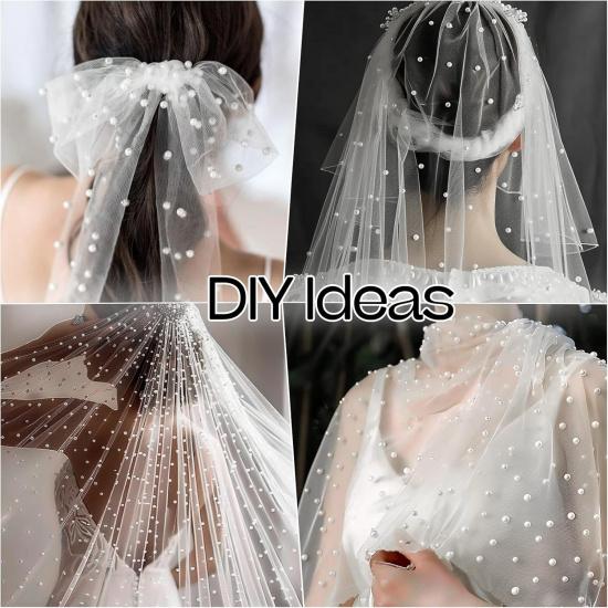 White Pearl Table Runner Tulle Fabric Lace Tablecloth Beaded Pearl Table Cover Mesh Sheer Table Cloth for Bridal Shower Birthday Party Wedding Arch