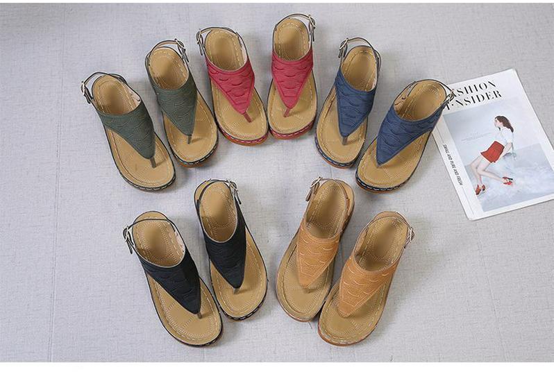 New 2021 Women's Large Size European & American Solid Color Embroidered Thong Flat Sandals, Size 43 Available