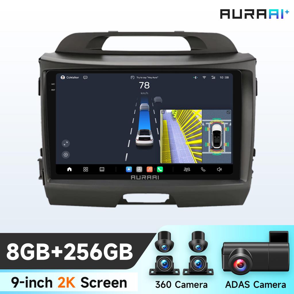 Auraai Car Intelligent Multimedia for Kla Sportage 2010 - 2016 Car Radio Gps Navi Carplay 4g Wifi Rds Dsp Unisoc 7870 Adas 2Din