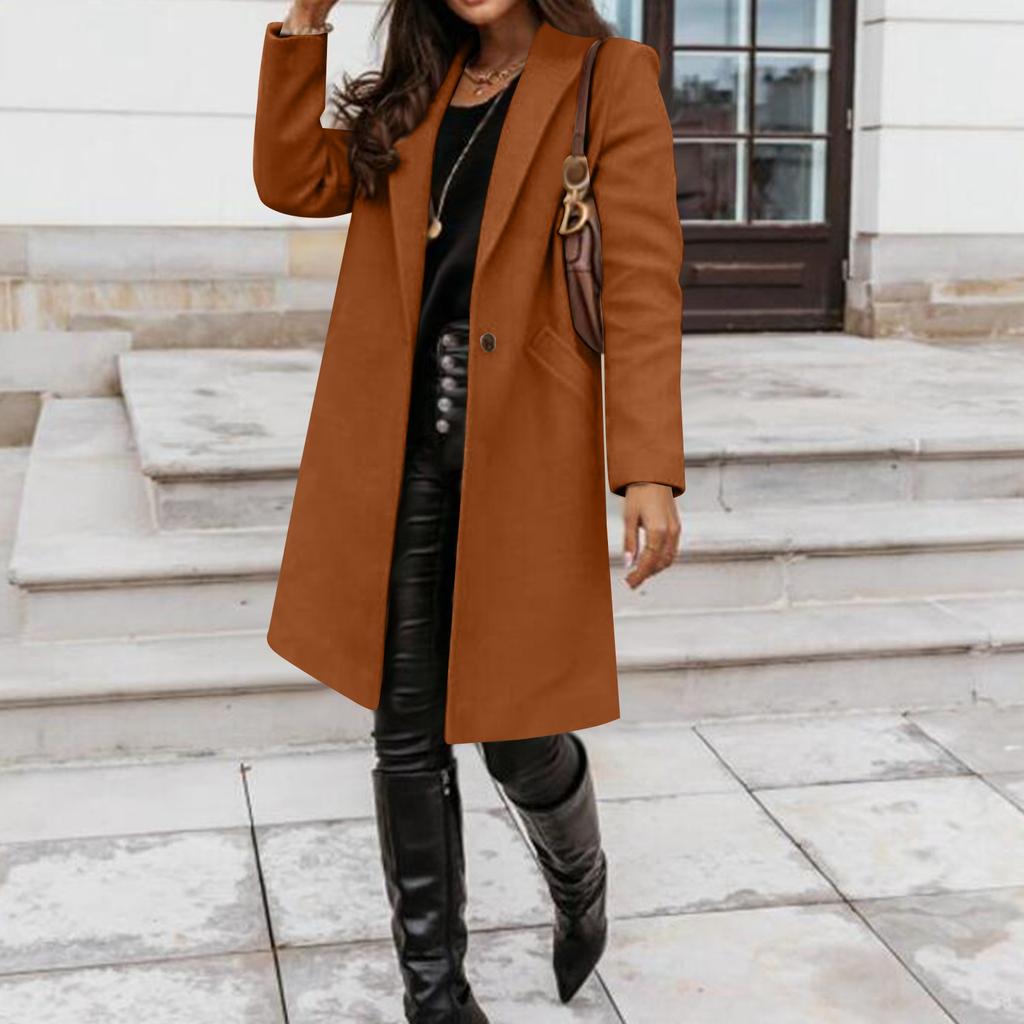 Women's Fashion Casual Woolen Solid Color Long Coat