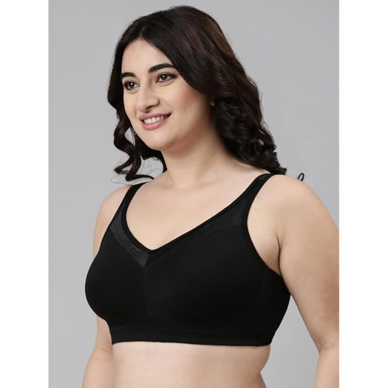 Enamor A112 Smooth Super Lift Classic Full Support Bra - Stretch Cotton, Non-Padded, Wirefree & Full Coverage Black