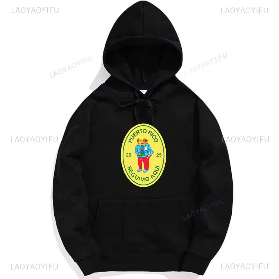 Bad Bunny Debi Tirar Mas Fotos Frog Graphic Sweatshirt Fashion Hip-hop Hoodie Woman Man Black Puerto Rico Drop Shoulder Pullover