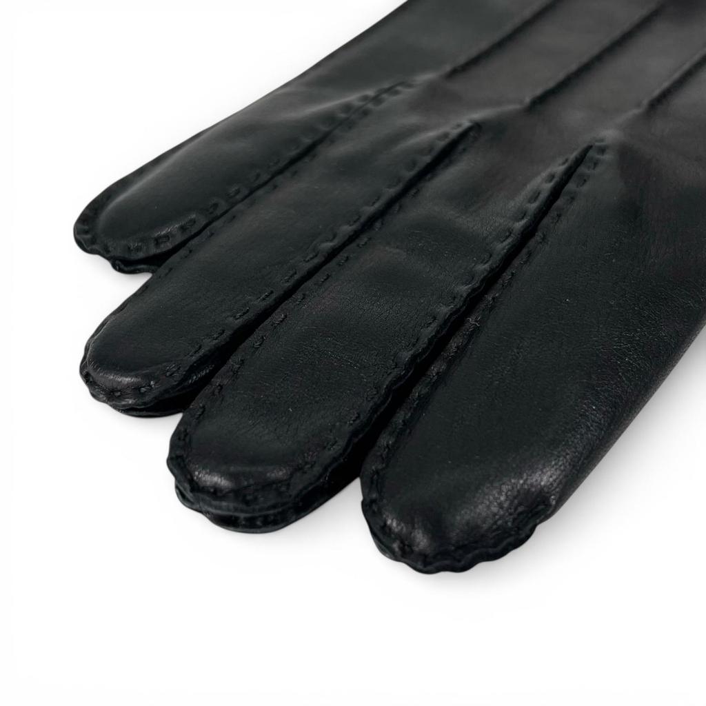 Excellent HERMES gloves Leather gloves with Serie buttons black leather mens Used