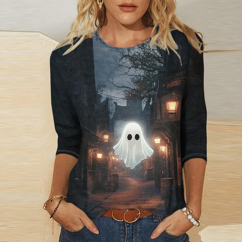 Women's Fashion Print Three-Quarter Sleeve Neck Top