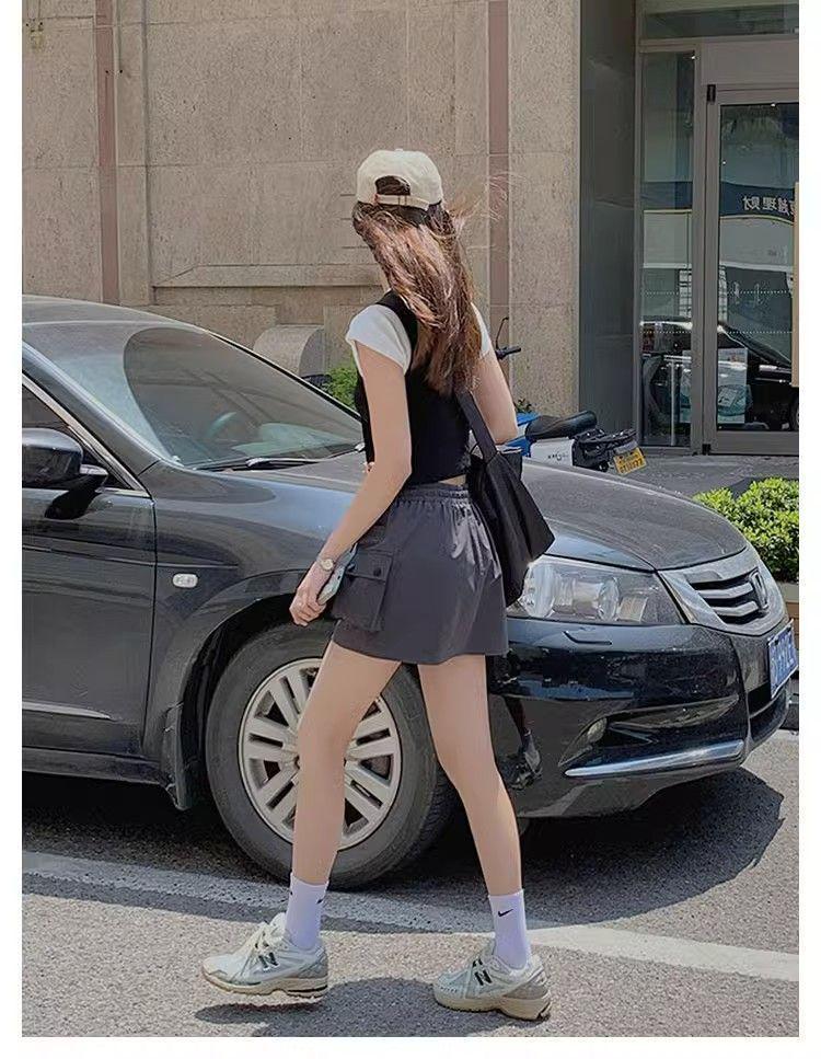 Gray High-Waisted A-Line Wide-Leg Summer Skirt for Women - Petite, Slimming, and Quick-Drying