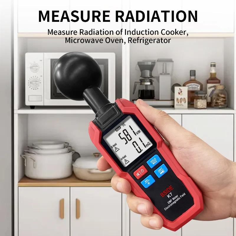K7 EMF Meter Electromagnetic Radiation Detector Dosimeter Geiger Test Temperature/Electric Field/Magnetic Field Radiation Tester