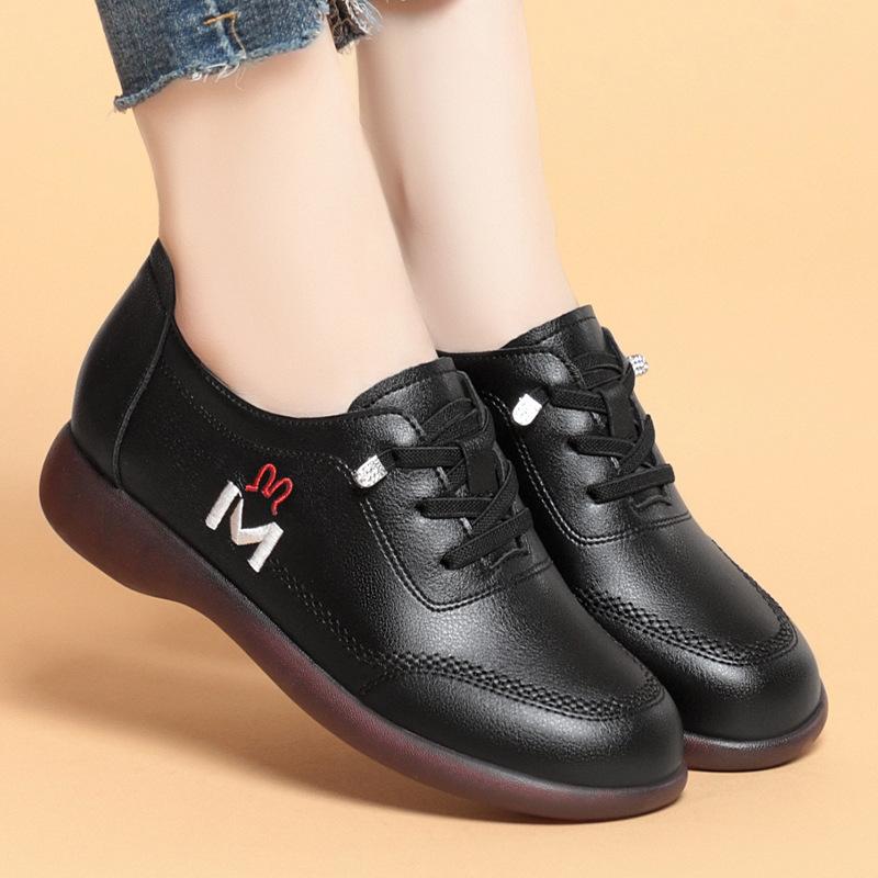 Vintage Soft Leather Women's Casual Soft Sole Light Flat Shoes Outdoor Sport Walking Trainers Summer Autumn Slip On  Sneakers
