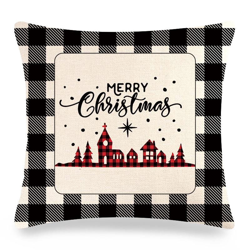 Christmas checkered pine theme Digital printing short plush pillow covers for car sofa office cushion cover home goods 60x60cm